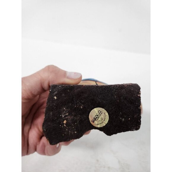 Vintage 1988 Enesco Hand Painted Ceramic Blue Owl Figurine Mounted On Wood Decor - Picture 5 of 9